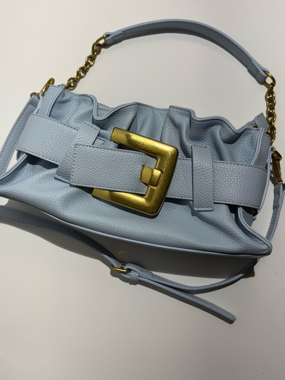 Anthropologie Petite Moments Light Blue Women’s Shoulder Belt Bag Gold Buckle - Picture 3 of 9